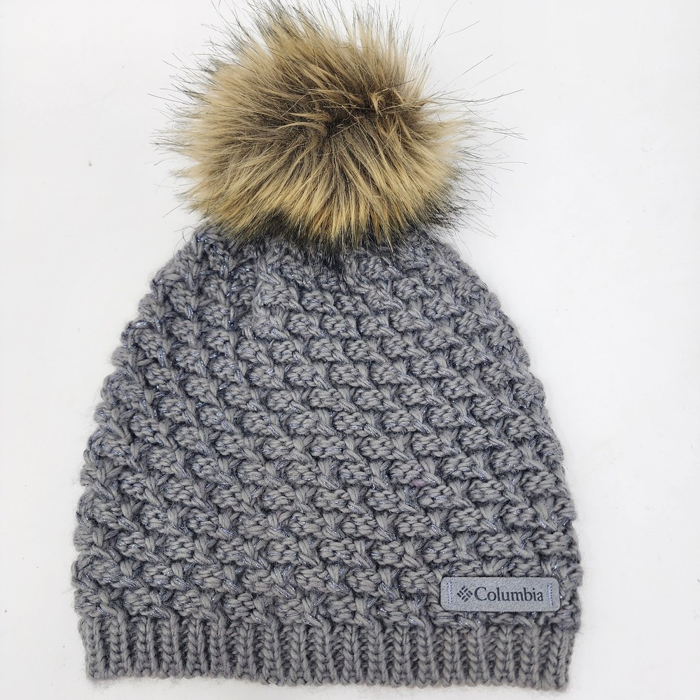 Columbia Beanie Pom-Pom Women's O/S Gray Crochet